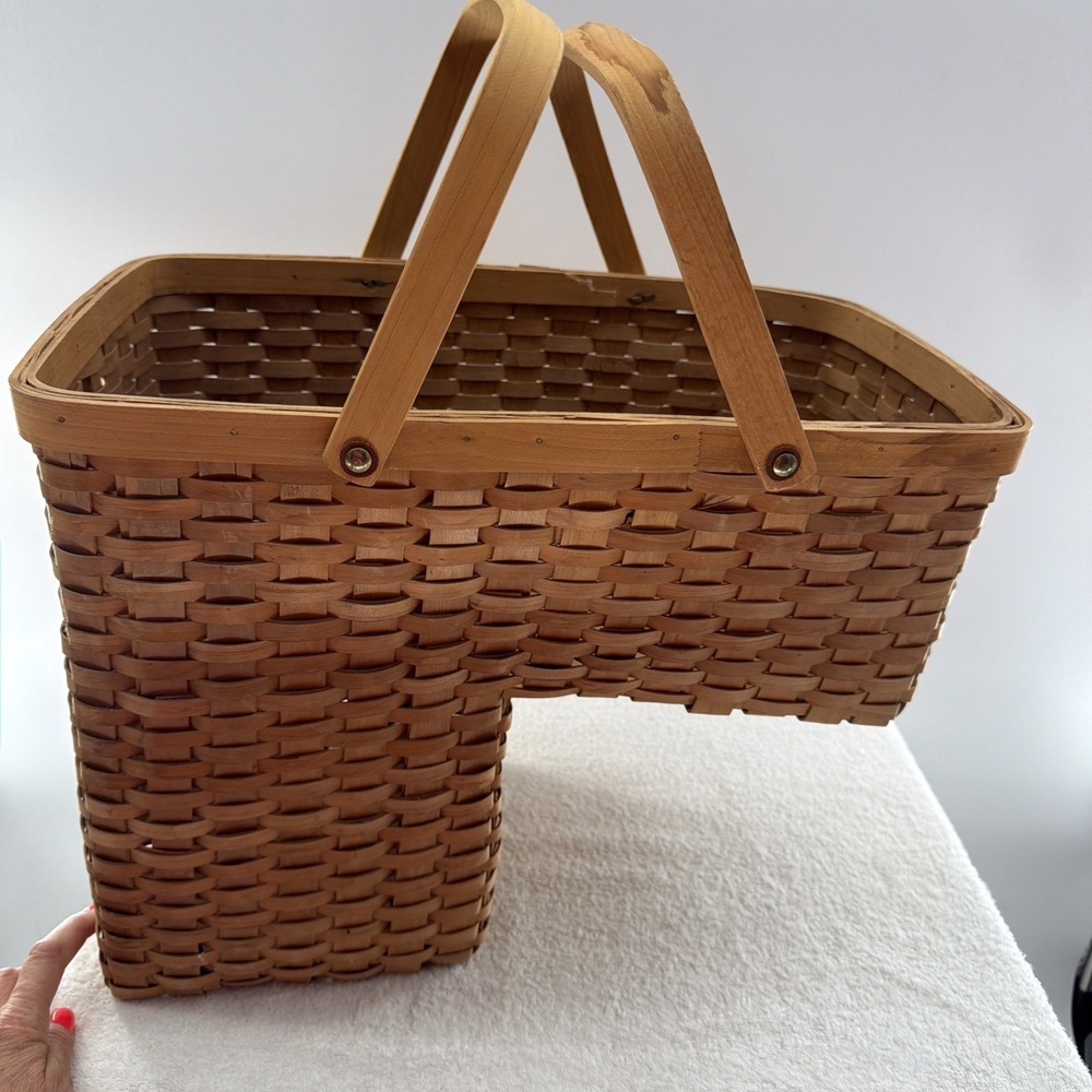Wood Stair Step Basket Rustic Woven Cottage Farmhouse Storage Decorative